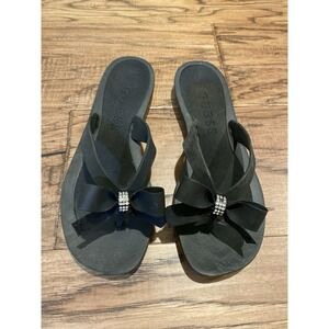 Guess Flip Flops Womens Size 7.5-8 Black Bow Rhinestone Thong Sandals